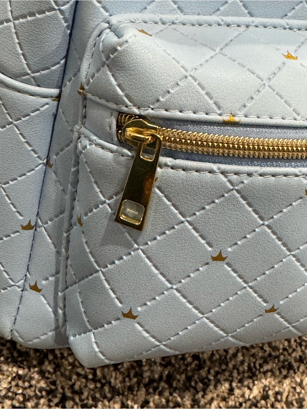 Disney Pale Blue Quilted Mini Backpack with Gold Cinderella Castle Emblem - Picture 2 of 9
